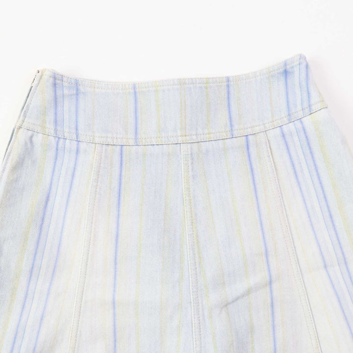 【ドンドン見直し】極美品◎CHANEL シャネル P58766 コットン ストライプ柄 裾カットオフ デニムスカート 34 伊製 正規品