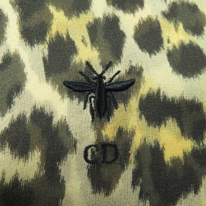 【ドンドン見直し】極美品◎クリスチャンディオール 141B58A6676 シルク100％ BEE刺繍 レオパード柄 シースルー 半袖シャツ 40 正規品