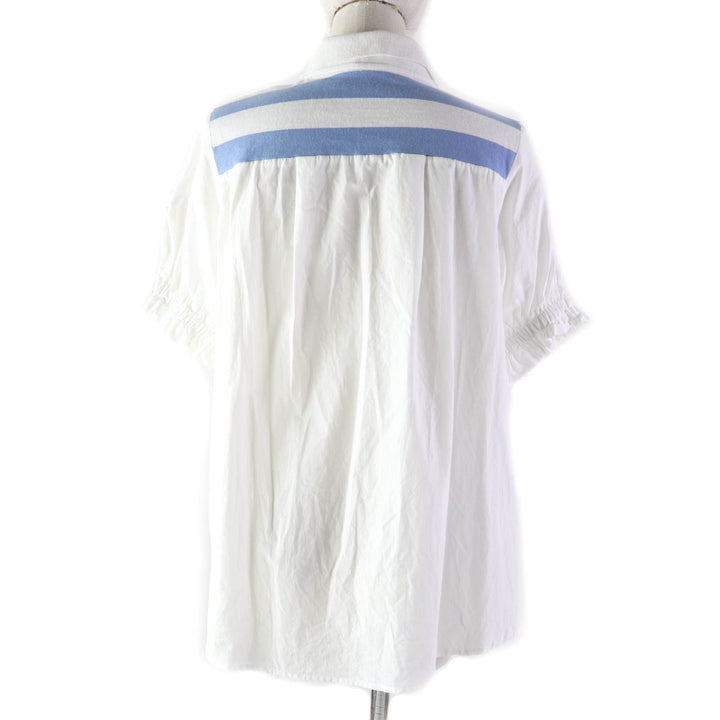 美品★モンクレール 21年製 SS POLO コットン100％ ハーフZIP ロゴワッペン付 半袖 カットソー ホワイト ブルー M 正規品 レディース