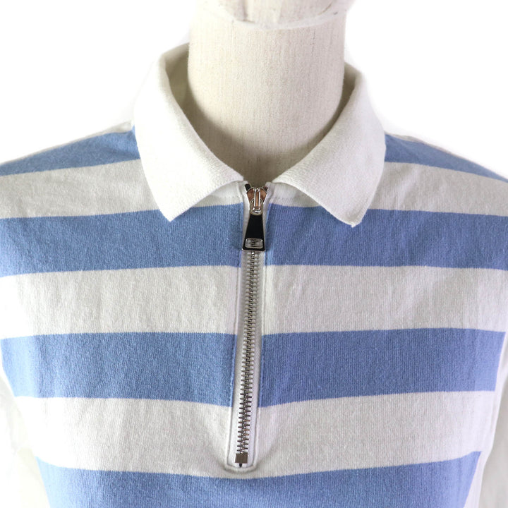 美品★モンクレール 21年製 SS POLO コットン100％ ハーフZIP ロゴワッペン付 半袖 カットソー ホワイト ブルー M 正規品 レディース