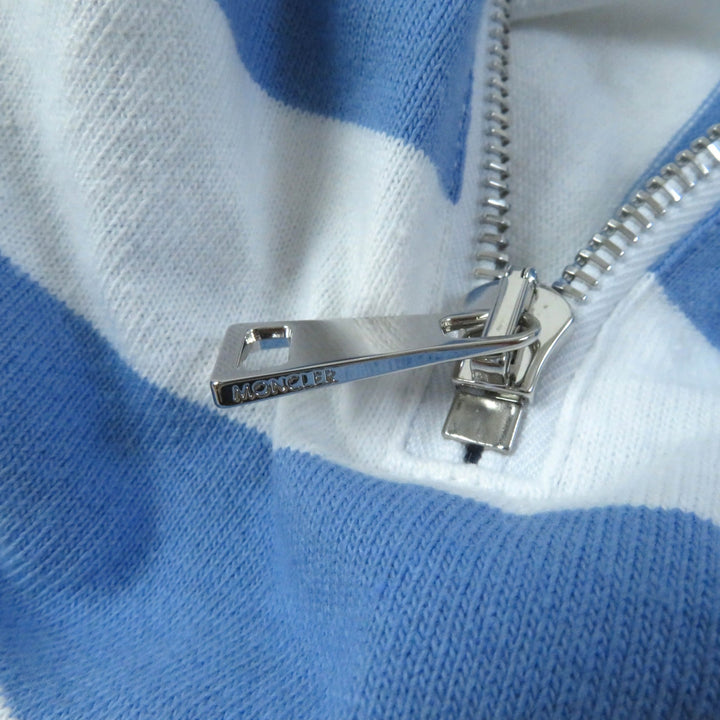 美品★モンクレール 21年製 SS POLO コットン100％ ハーフZIP ロゴワッペン付 半袖 カットソー ホワイト ブルー M 正規品 レディース