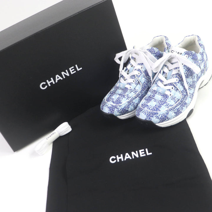 美品□CHANEL シャネル G45585 ココマーク ファブリック 24P ローカットスニーカー ブルー 36 箱・保存袋付き イタリア製 レディース