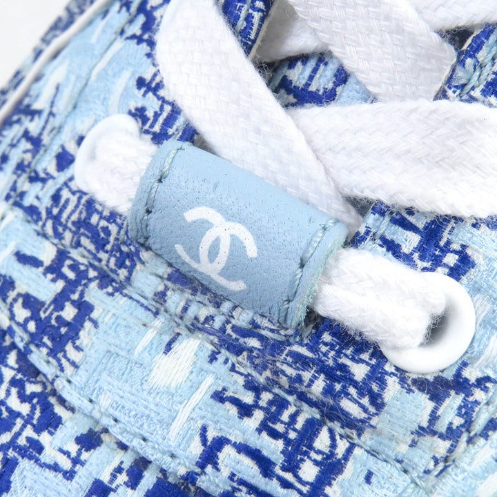 美品□CHANEL シャネル G45585 ココマーク ファブリック 24P ローカットスニーカー ブルー 36 箱・保存袋付き イタリア製 レディース