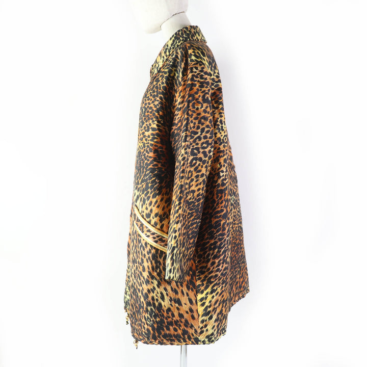 美品☆LEONARD FASHION レオナール ファッション 0328451 シルク100％ レオパード柄 中綿入り コート ブラウン系 9AR 日本製 レディース