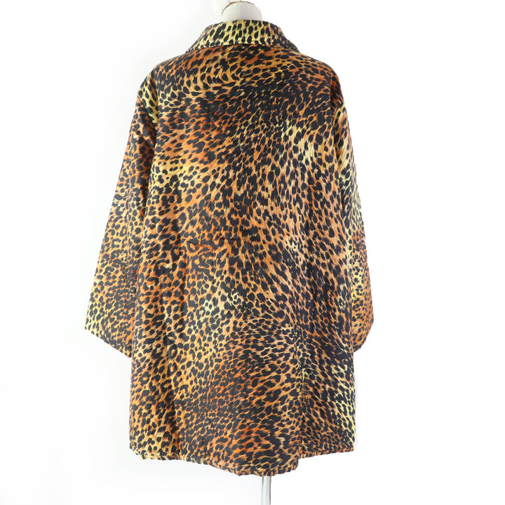 美品☆LEONARD FASHION レオナール ファッション 0328451 シルク100％ レオパード柄 中綿入り コート ブラウン系 9AR 日本製 レディース