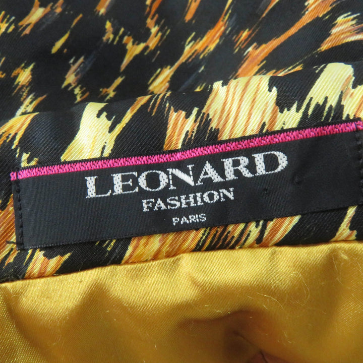 美品☆LEONARD FASHION レオナール ファッション 0328451 シルク100％ レオパード柄 中綿入り コート ブラウン系 9AR 日本製 レディース