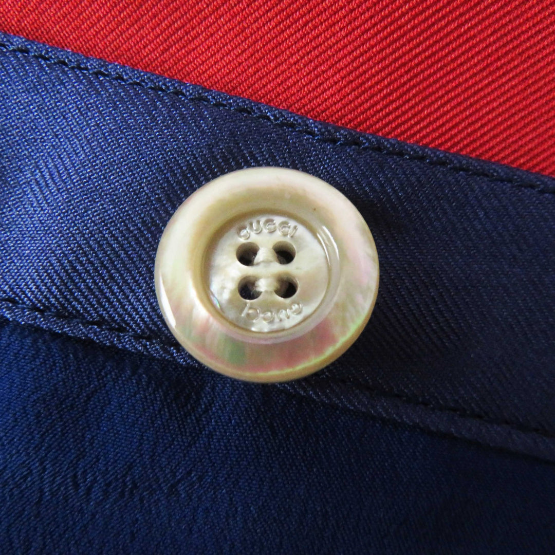 美品◎GUCCI グッチ 21年製 676553 シルク100％ ロゴ入り ボタニカルフラワー柄 ロング ラップスカート ネイビー レッド 36 伊製 正規品
