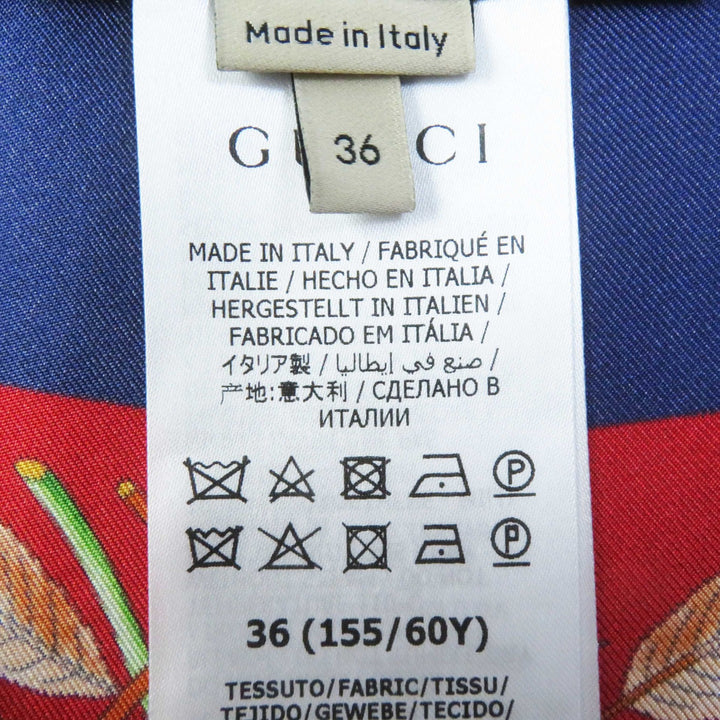 美品◎GUCCI グッチ 21年製 676553 シルク100％ ロゴ入り ボタニカルフラワー柄 ロング ラップスカート ネイビー レッド 36 伊製 正規品
