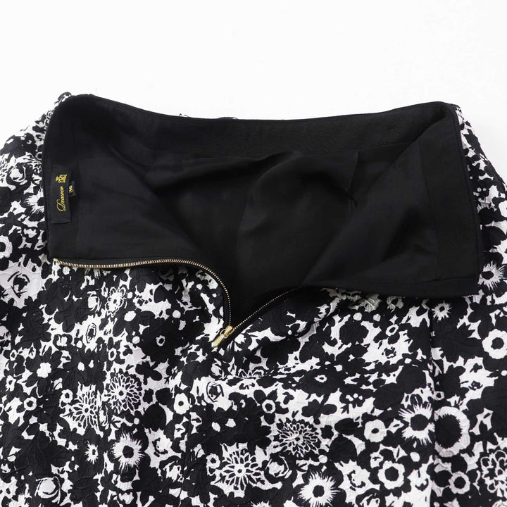 極美品◎DRAWER ドゥロワー 22AW 6524-299-1667 花柄 ジャガード ロングスカート ブラック ホワイト 36 日本製 正規品 レディース