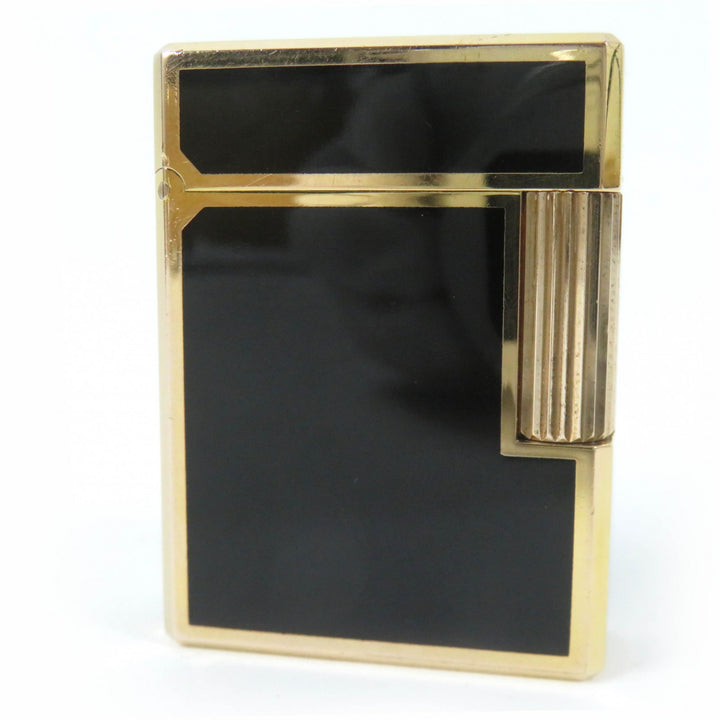 【ドンドン見直し】外装美品☆Dupont デュポン ライン1 ショート ラッカー ローラー式 ガス ライター ブラック ゴールド 仏製 着火不可