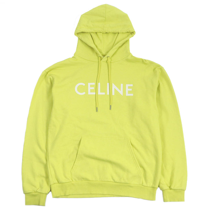 美品□CELINE セリーヌ 2Y369670Q ロゴプリント コットンフリース ルーズフーディー スウェットパーカー イエロー M イタリア製 正規品