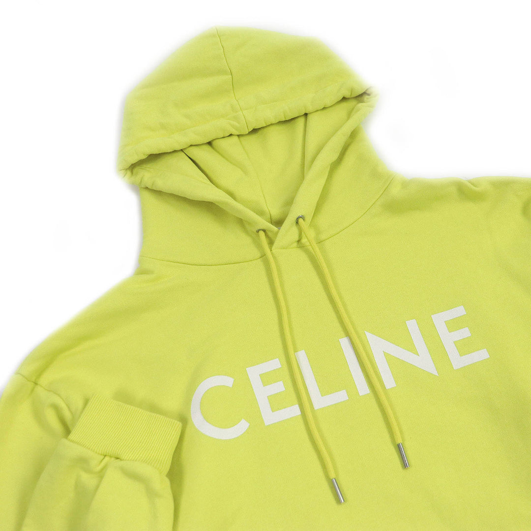 美品□CELINE セリーヌ 2Y369670Q ロゴプリント コットンフリース ルーズフーディー スウェットパーカー イエロー M イタリア製 正規品