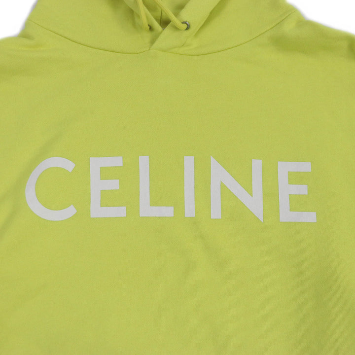 美品□CELINE セリーヌ 2Y369670Q ロゴプリント コットンフリース ルーズフーディー スウェットパーカー イエロー M イタリア製 正規品
