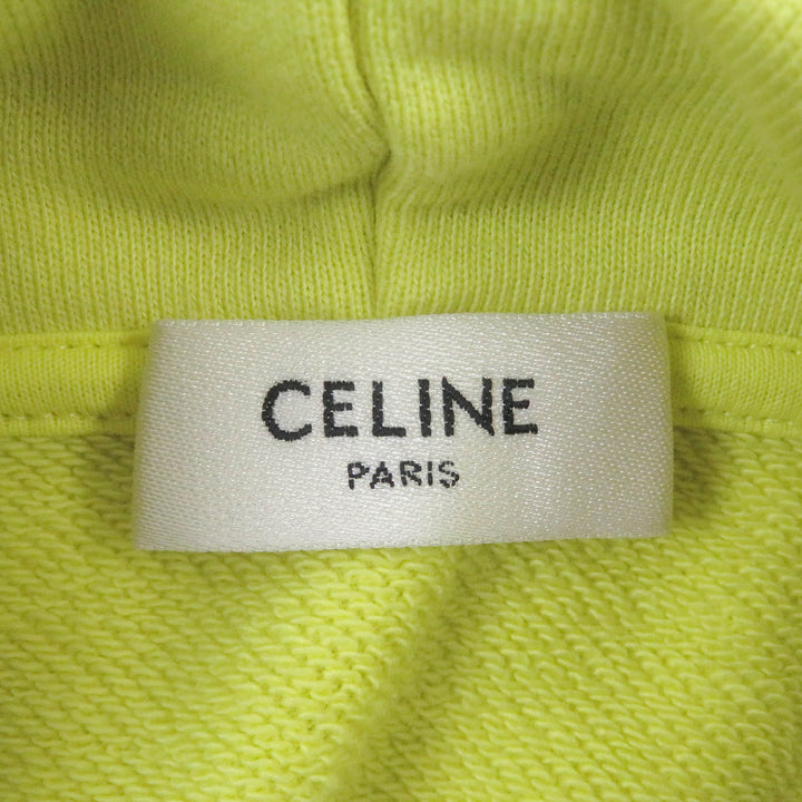 美品□CELINE セリーヌ 2Y369670Q ロゴプリント コットンフリース ルーズフーディー スウェットパーカー イエロー M イタリア製 正規品