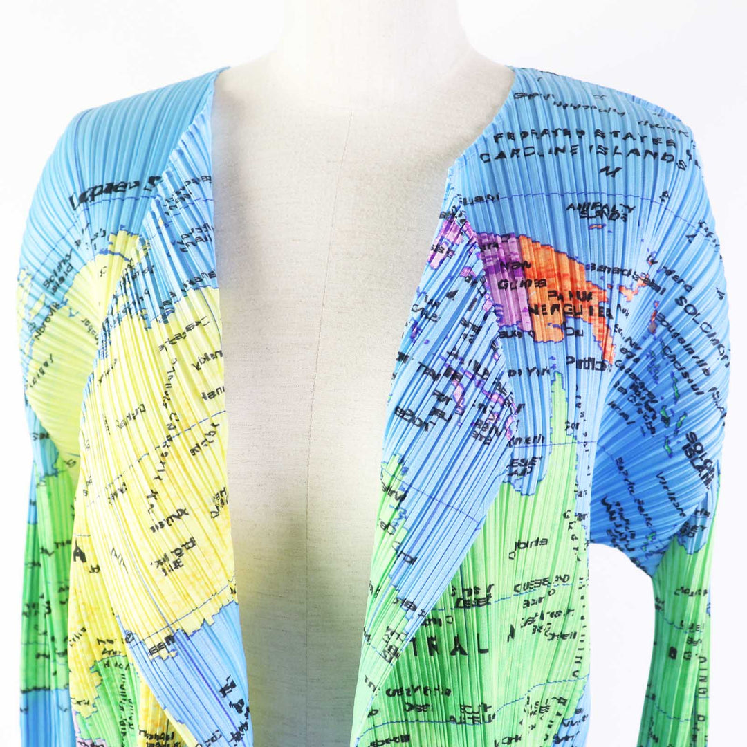極美品◎PLEATS PLEASE プリーツプリーズ イッセイミヤケ 2008SS PP81-J0594 世界地図柄 Worid Map カーディガン ライトブルー マルチ 4