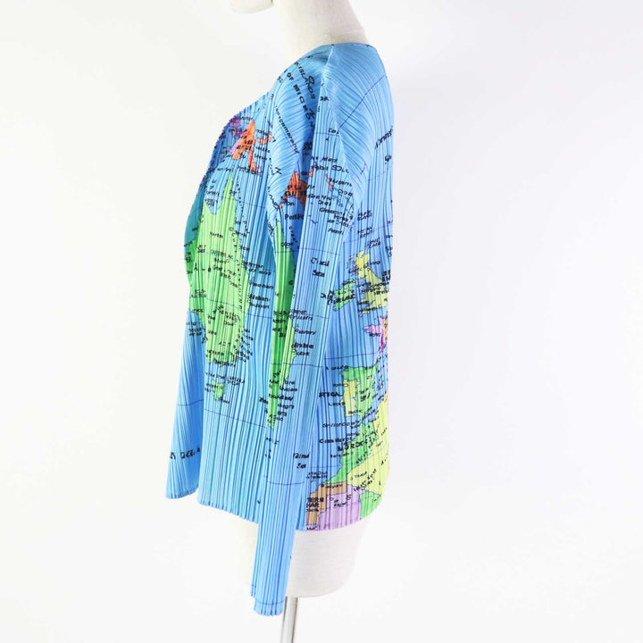 極美品◎PLEATS PLEASE プリーツプリーズ イッセイミヤケ 2008SS PP81-J0594 世界地図柄 Worid Map カーディガン ライトブルー マルチ 4