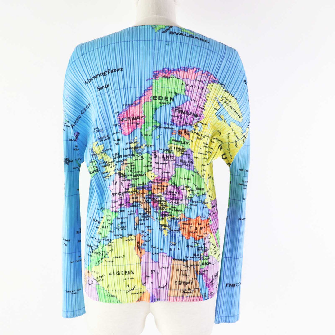 極美品◎PLEATS PLEASE プリーツプリーズ イッセイミヤケ 2008SS PP81-J0594 世界地図柄 Worid Map カーディガン ライトブルー マルチ 4