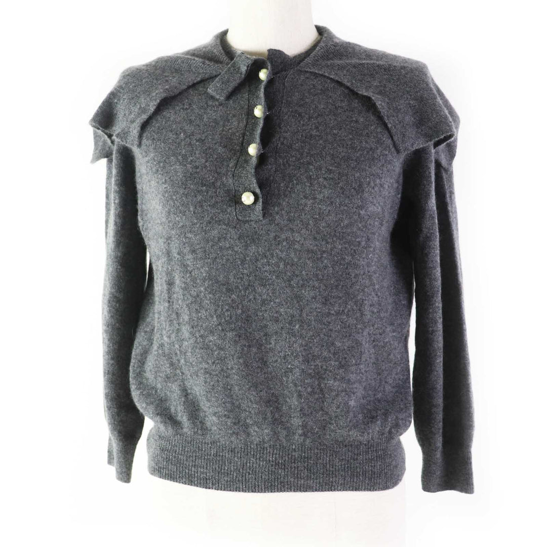 美品◎Christian Dior クリスチャンディオール 23AW 354S48AM053 カシミヤ100％ CDロゴFパールボタン 長袖ニット 灰 42 正規品