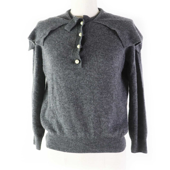 美品◎Christian Dior クリスチャンディオール 23AW 354S48AM053 カシミヤ100％ CDロゴFパールボタン 長袖ニット 灰 42 正規品