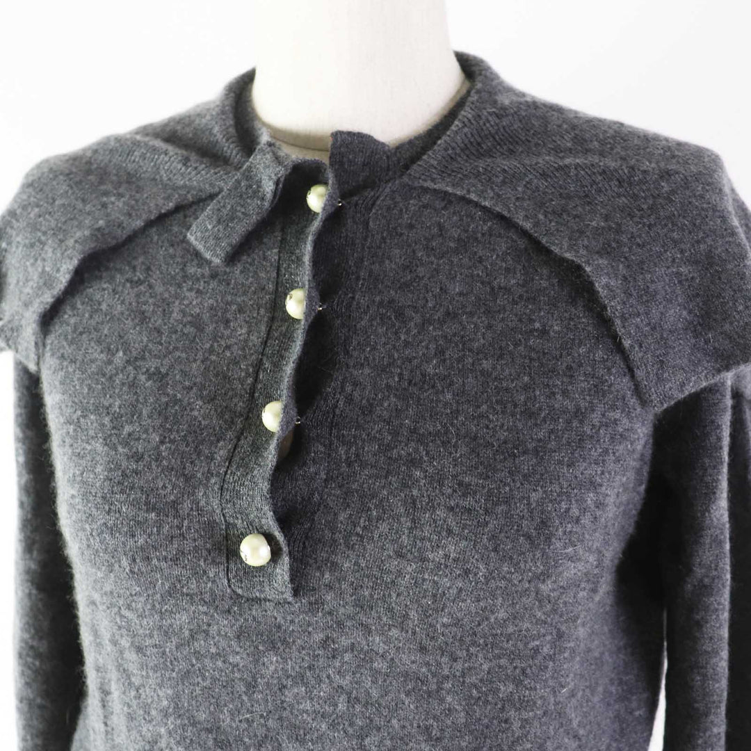 美品◎Christian Dior クリスチャンディオール 23AW 354S48AM053 カシミヤ100％ CDロゴFパールボタン 長袖ニット 灰 42 正規品