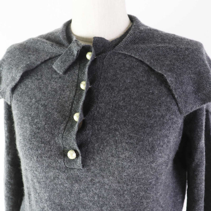 美品◎Christian Dior クリスチャンディオール 23AW 354S48AM053 カシミヤ100％ CDロゴFパールボタン 長袖ニット 灰 42 正規品