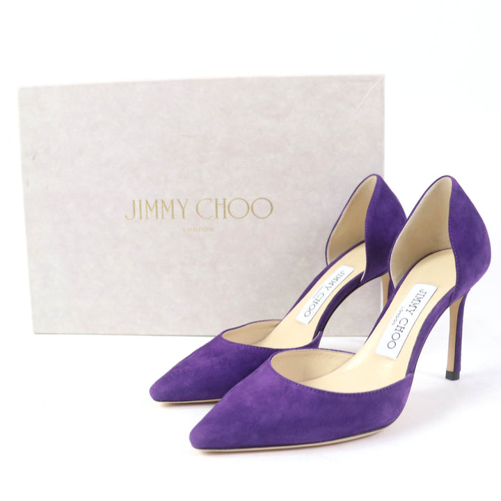 【ドンドン見直し】極美品☆JIMMY CHOO ジミーチュウ ESTHER 85 アーモンドトゥ スウェード パンプス 34.5 箱付 伊製 レディース