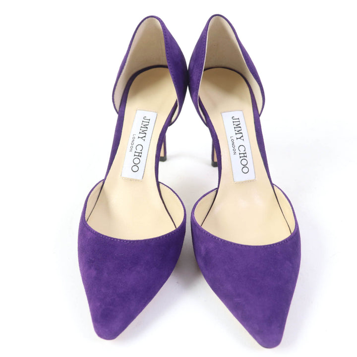 【ドンドン見直し】極美品☆JIMMY CHOO ジミーチュウ ESTHER 85 アーモンドトゥ スウェード パンプス 34.5 箱付 伊製 レディース