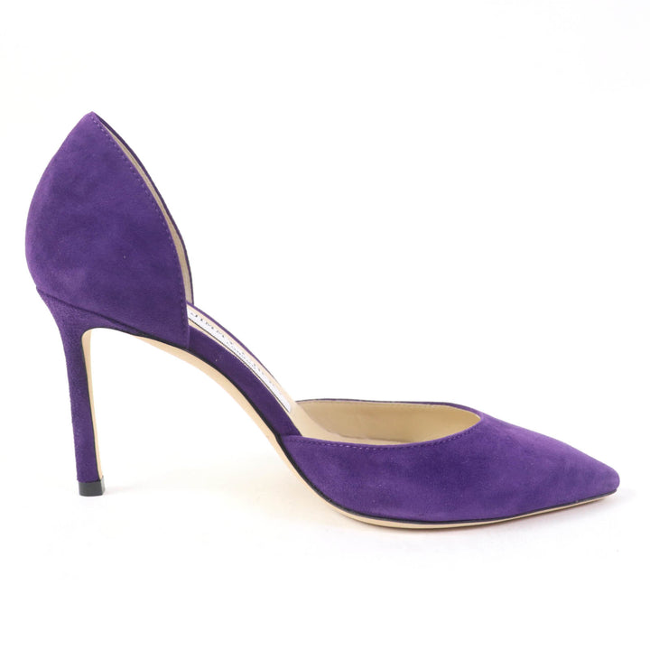 【ドンドン見直し】極美品☆JIMMY CHOO ジミーチュウ ESTHER 85 アーモンドトゥ スウェード パンプス 34.5 箱付 伊製 レディース