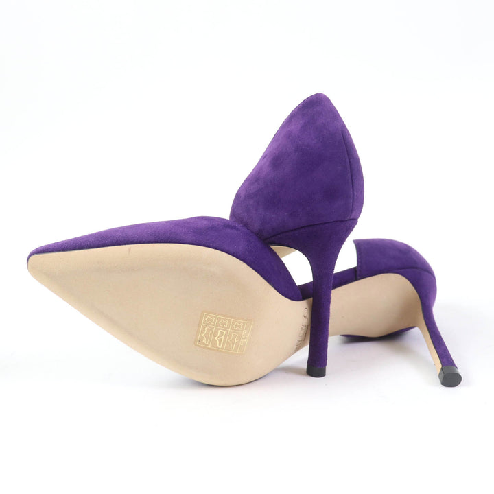 【ドンドン見直し】極美品☆JIMMY CHOO ジミーチュウ ESTHER 85 アーモンドトゥ スウェード パンプス 34.5 箱付 伊製 レディース