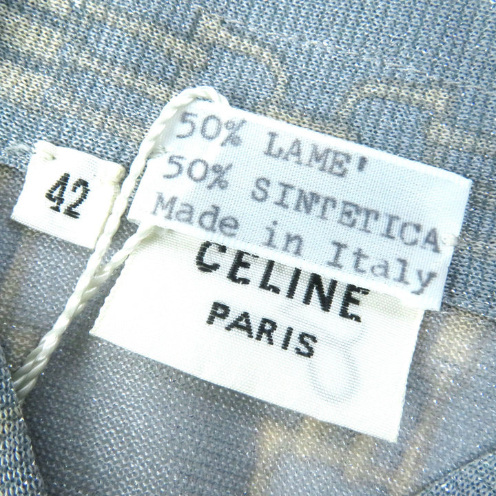 未使用品△CELINE セリーヌ レア オールドセリーヌ チェーン柄 ラメ入り 長袖シャツ ブルーグレー ベージュ 42 イタリア製 レディース