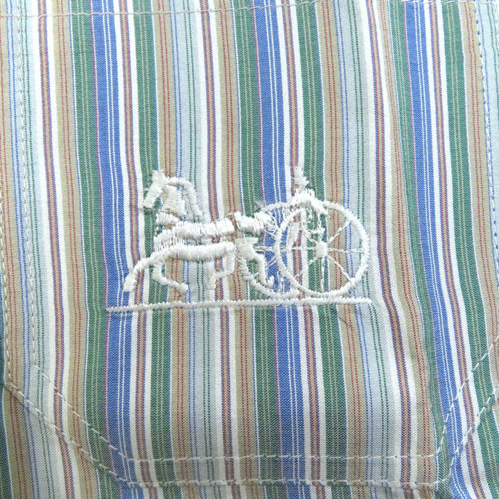 未使用品△CELINE セリーヌ シルク100％ レア オールドセリーヌ 馬車刺繍 ストライプ柄 長袖シャツ マルチカラー　38 正規品 レディース