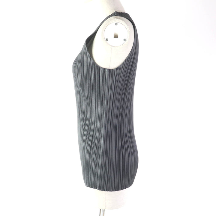 極美品★PLEATS PLEASE プリーツプリーズ イッセイミヤケ Uネック ノースリーブ カットソー グレー 日本製 正規品 レディース