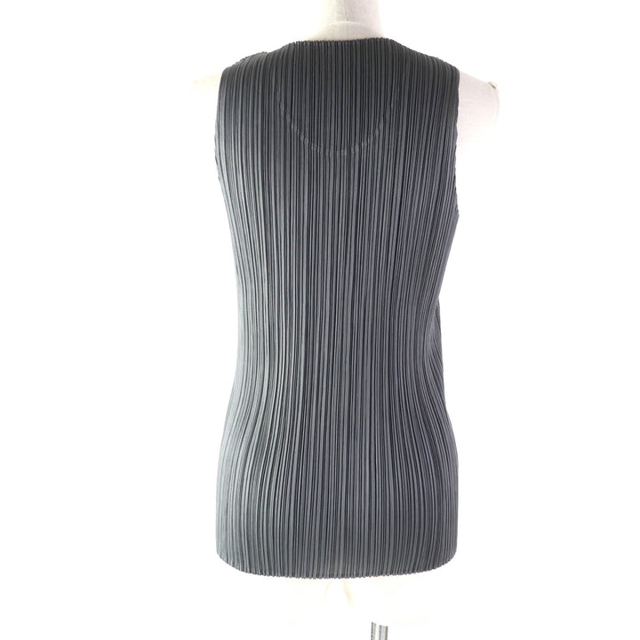 極美品★PLEATS PLEASE プリーツプリーズ イッセイミヤケ Uネック ノースリーブ カットソー グレー 日本製 正規品 レディース