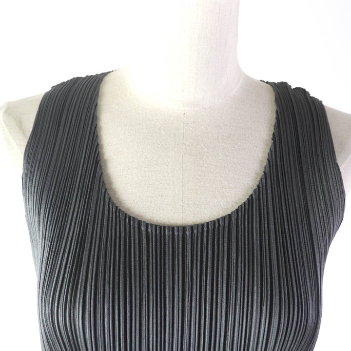 極美品★PLEATS PLEASE プリーツプリーズ イッセイミヤケ Uネック ノースリーブ カットソー グレー 日本製 正規品 レディース