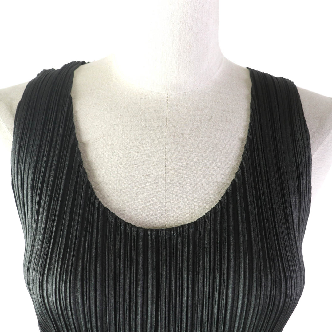 極美品★PLEATS PLEASE プリーツプリーズ イッセイミヤケ Uネック ノースリーブ カットソー ダークグレー 5 日本製 レディース