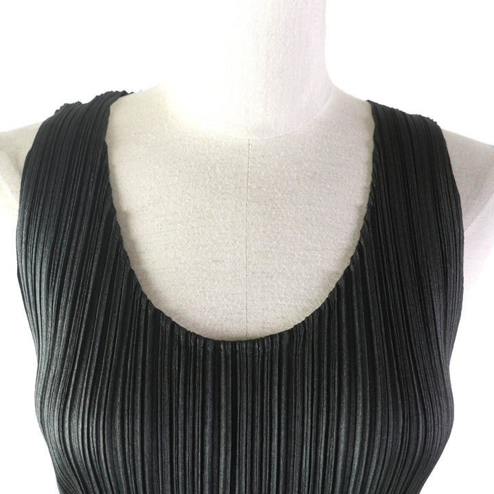 極美品★PLEATS PLEASE プリーツプリーズ イッセイミヤケ Uネック ノースリーブ カットソー ダークグレー 5 日本製 レディース