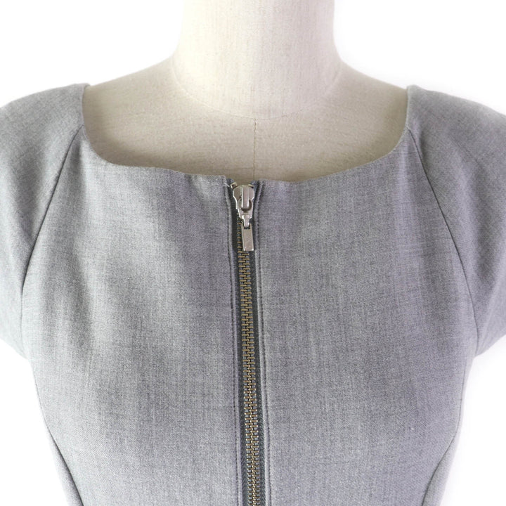 美品★フォクシー ニューヨーク コレクション 39236 フロントダブルZIP フレアドレス ワンピース グレー 38 日本製 正規品 レディース