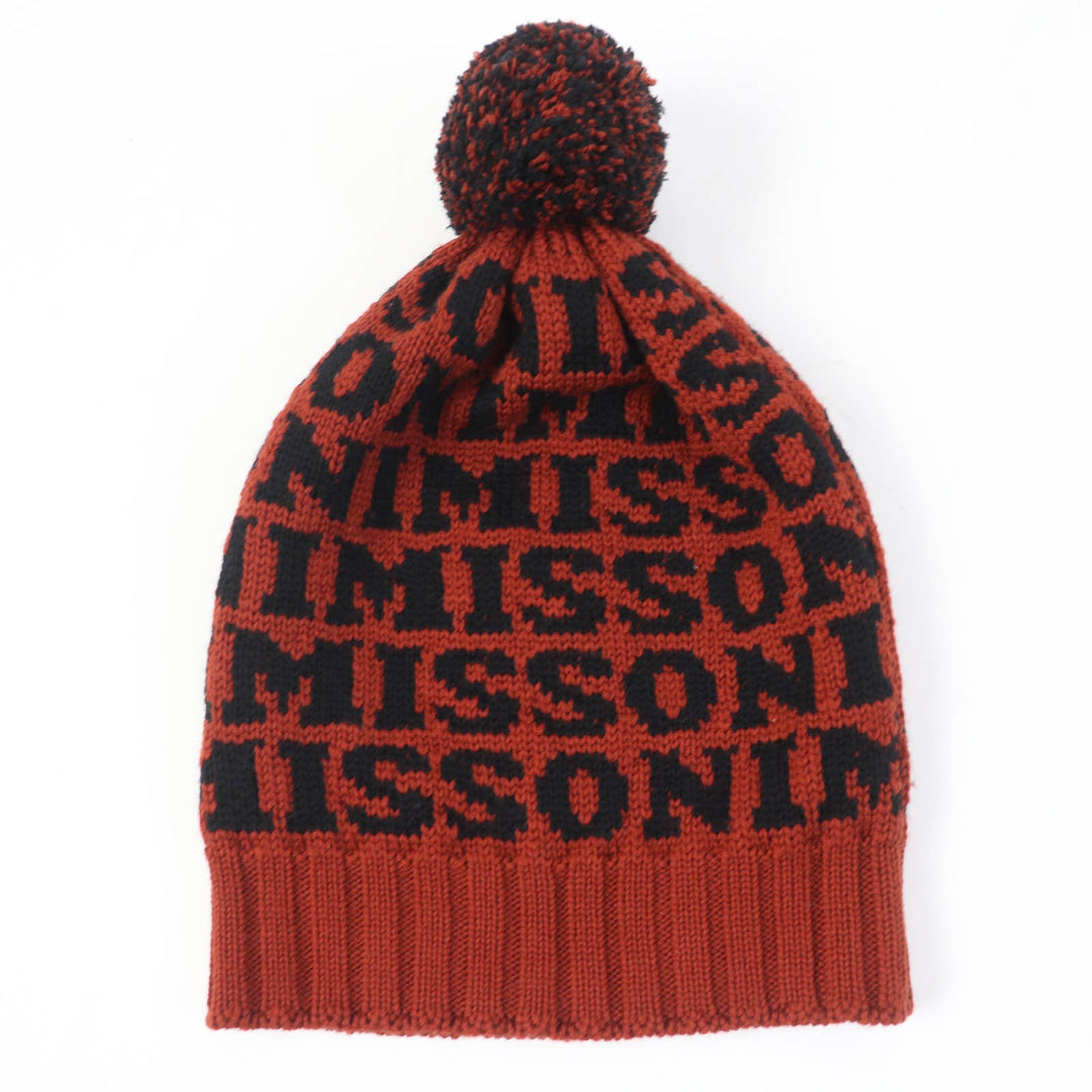 極美品☆Missoni ミッソーニ ウール100％ ロゴ入り ニット帽子 ニットキャップ ブラウン ブラック イタリア製 正規品 レディース
