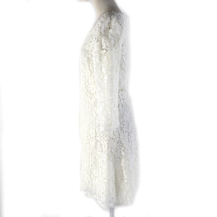 極美品△DOLCE&amp;GABBANA ドルチェ＆ガッバーナ F6VC6T 黒タグ 裏地シルク 花柄レースデザイン 七分袖 ワンピース 白 40 正規品 レディース