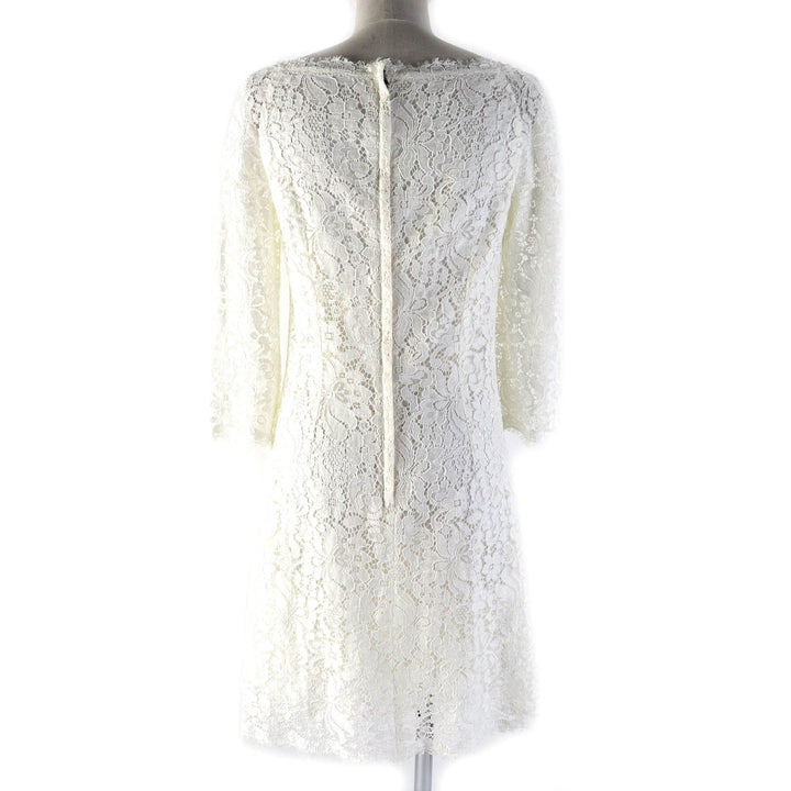 極美品△DOLCE&amp;GABBANA ドルチェ＆ガッバーナ F6VC6T 黒タグ 裏地シルク 花柄レースデザイン 七分袖 ワンピース 白 40 正規品 レディース