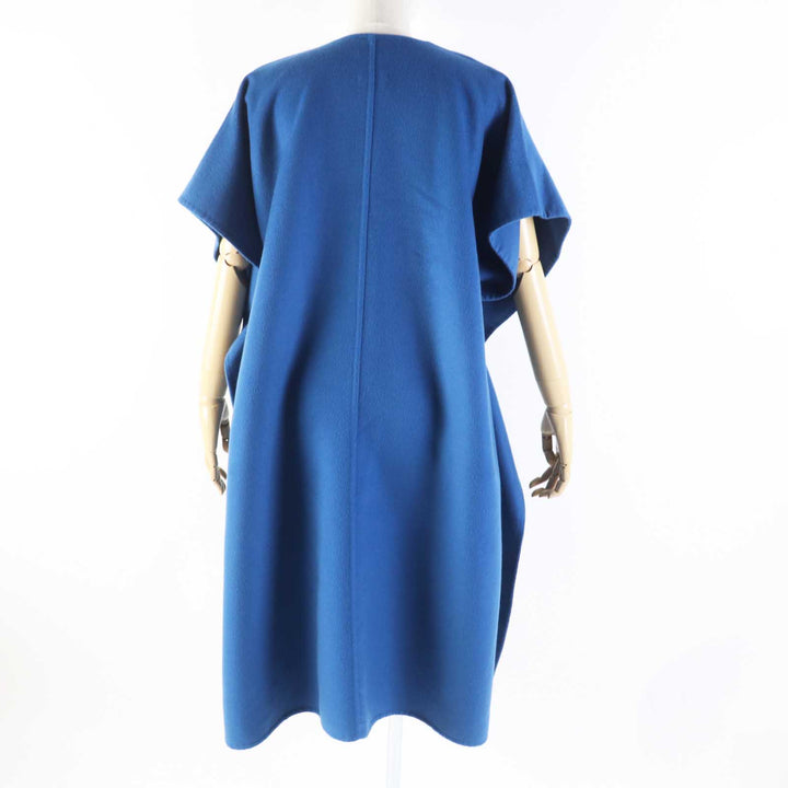 未使用品◎HERMES エルメス 2E0136DG カシミヤ100％ シルバー金具 セリエボタン ベルト付き ノーカラー ロングコート ブルー 38　正規品
