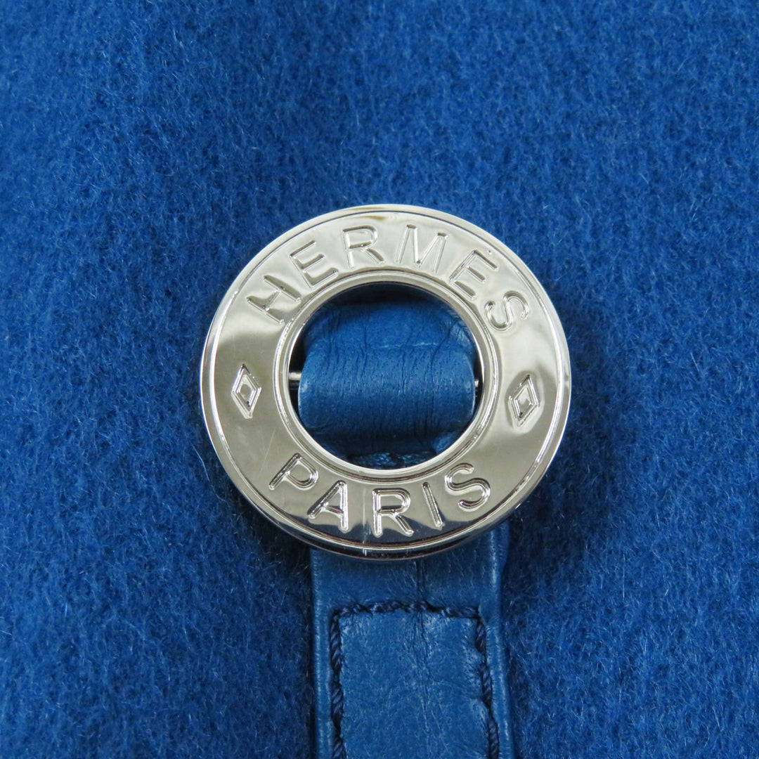 未使用品◎HERMES エルメス 2E0136DG カシミヤ100％ シルバー金具 セリエボタン ベルト付き ノーカラー ロングコート ブルー 38　正規品