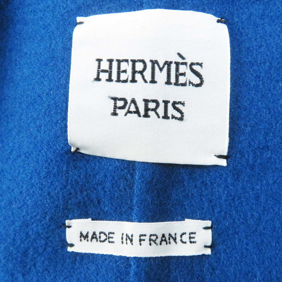 未使用品◎HERMES エルメス 2E0136DG カシミヤ100％ シルバー金具 セリエボタン ベルト付き ノーカラー ロングコート ブルー 38　正規品