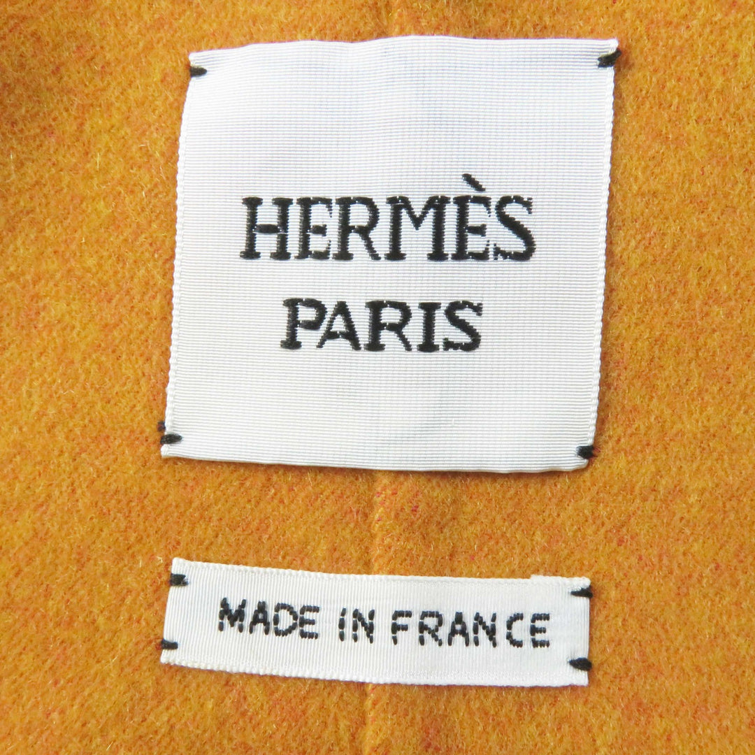 極美品◎HERMES エルメス 2023年製 3E0105DC カシミヤ ウール Wフェイス フーデッド ジップアップ ロングコート ブラウン マスタード 32