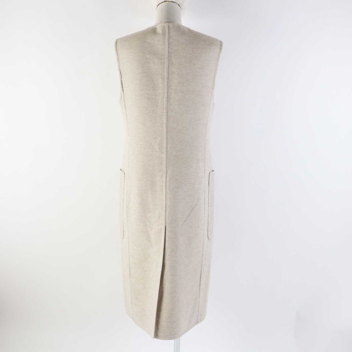 未使用品◎HERMES エルメス 3E0223DZ カシミヤ100％ シルバー金具 ラムレザー使い ロング丈 ジレ／ベスト ベージュ 36 正規品 レディース
