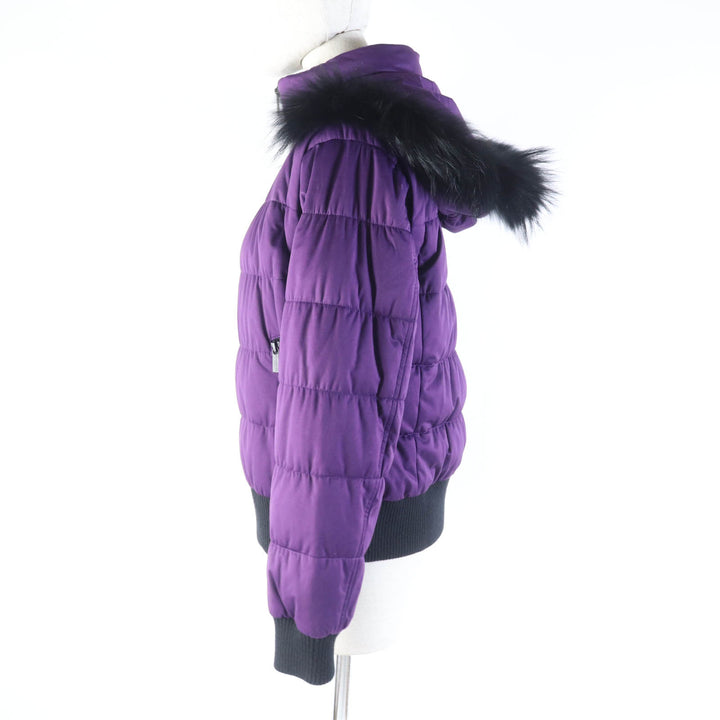 美品★バーバリーゴルフ E6F64-240-37 ラクーンファー・ラバーロゴワッペン付 ZIP UP 2way ダウンジャケット パープル 2 正規品
