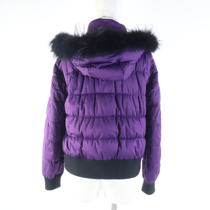 美品★バーバリーゴルフ E6F64-240-37 ラクーンファー・ラバーロゴワッペン付 ZIP UP 2way ダウンジャケット パープル 2 正規品