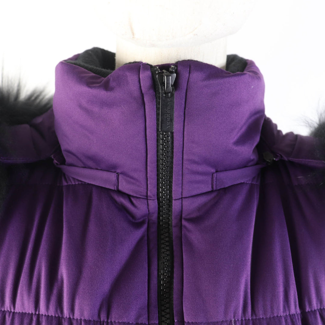 美品★バーバリーゴルフ E6F64-240-37 ラクーンファー・ラバーロゴワッペン付 ZIP UP 2way ダウンジャケット パープル 2 正規品