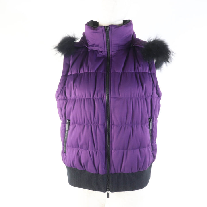 美品★バーバリーゴルフ E6F64-240-37 ラクーンファー・ラバーロゴワッペン付 ZIP UP 2way ダウンジャケット パープル 2 正規品