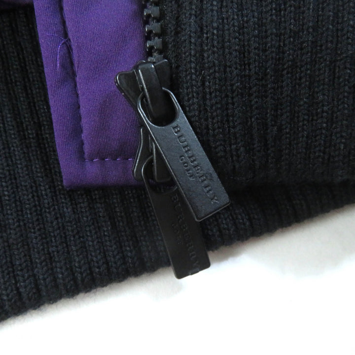 美品★バーバリーゴルフ E6F64-240-37 ラクーンファー・ラバーロゴワッペン付 ZIP UP 2way ダウンジャケット パープル 2 正規品